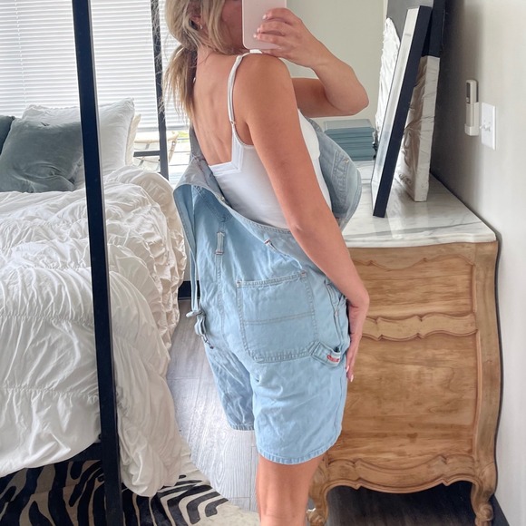 Vintage 90s Squeeze Denim Overall Shortalls Size‎ 6 - Picture 2 of 13